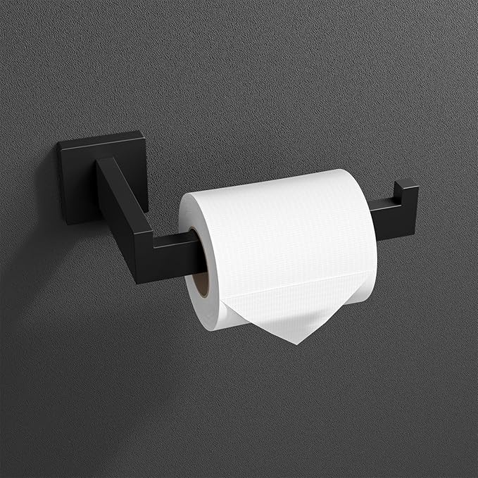 HITSLAM Matte Black Fit Jumbo Rolls Large Toilet Paper Holder Wall Mount Premium 304 Stainless Steel Square Toilet Paper Roll Holder for Bathroom Rustproof