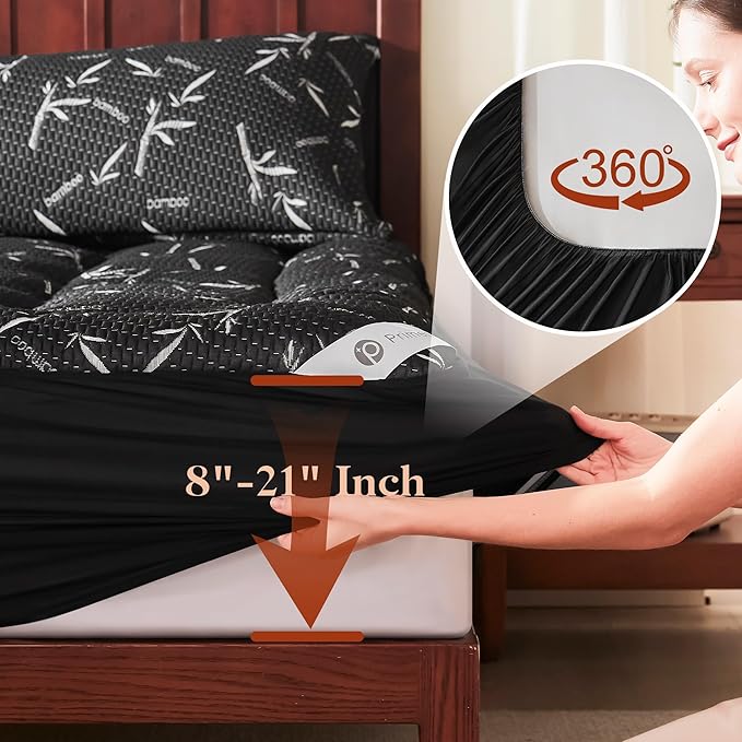 PRIMESOFT 100% Waterproof Full Size Mattress Topper, Thick Pillow Top Mattress Pad，Up to 23 Inch Deep Pocket,Soft Breathable Mattress Pad for Back Pain, Protector Cover(Black)