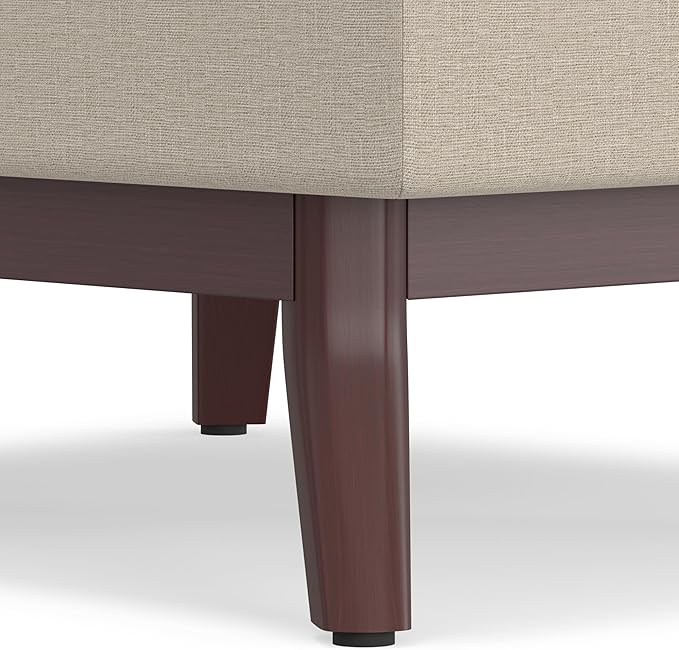SIMPLIHOME Owen Coffee Table Storage Ottoman - 34" Wide x 19" High Upholstered Linen Look Fabric Rectangular Lift-Top Ottoman in Natural, Mid-Century Modern Bench for Living Room with Tapered Legs