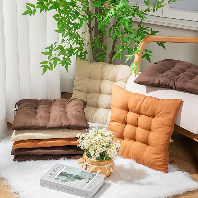 Geetery 12 Pcs Floor Pillows Bulk Seating Cushions for Floor Chair 15.7'' Large Meditation Cushion for Yoga Living Room Tatami Bedroom Balcony Office (Coffee Color,Square)