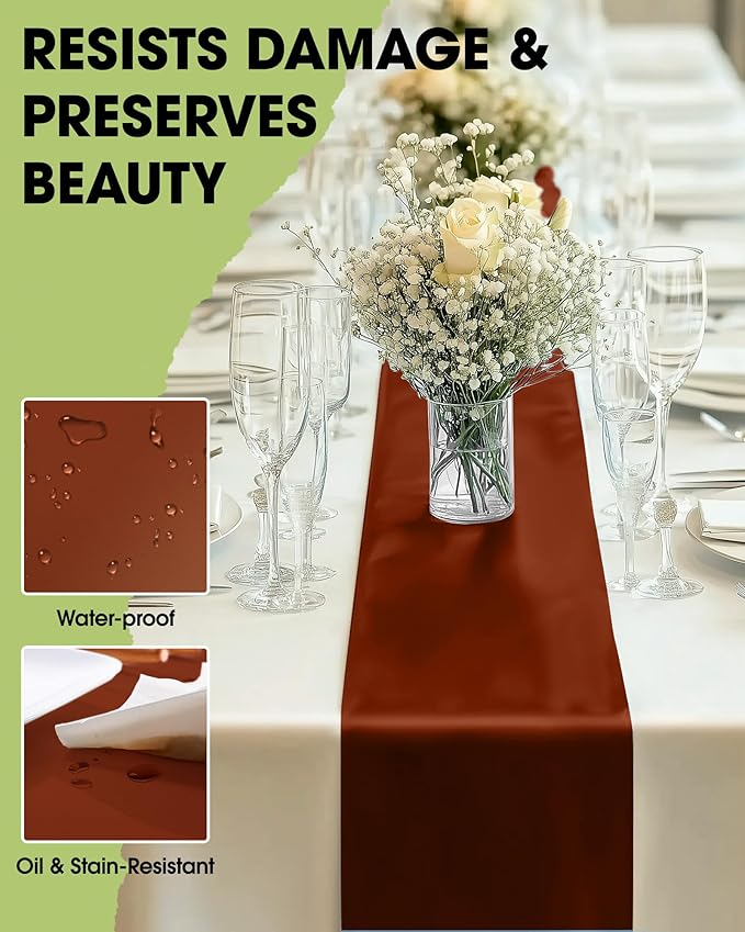 Pureegg Terracotta Plastic Table Runners - 10 Pack, 14'' x 108'', Water Resistant & Disposable Centerpiece Decorations for Table Cloth, Wedding, Birthday, Holiday, Baby Shower, Party, Home Decor
