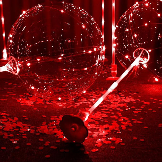 Lightsfever Red 6pc LED Light up Balloon with sticks, stands and batterys, for tabletop no helium required DIY Kit (red)