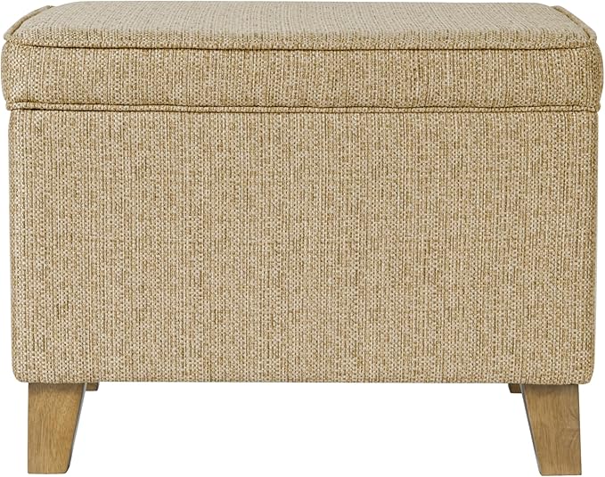 Homepop Home Decor | Medium Square Storage Ottoman with Hinged Lid | Ottoman with Storage for Living Room & Bedroom, Tan