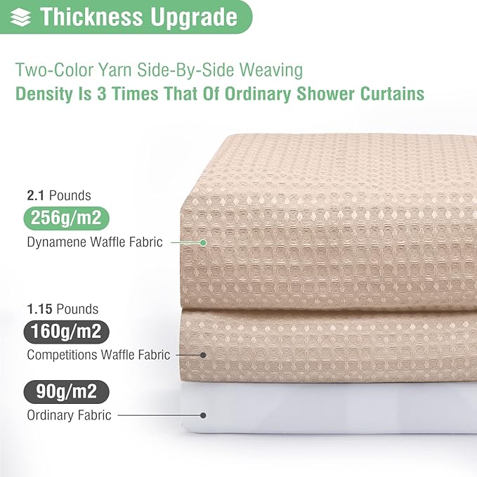 Dynamene Extra Long Shower Curtain - 96 Inch Long Waffle Weave Weighted Thick Cloth Bathroom Shower Curtain, Neutral Heavy Duty Hotel Bath Curtain Set with 12 Plastic Hooks,72x96, Blush Pink