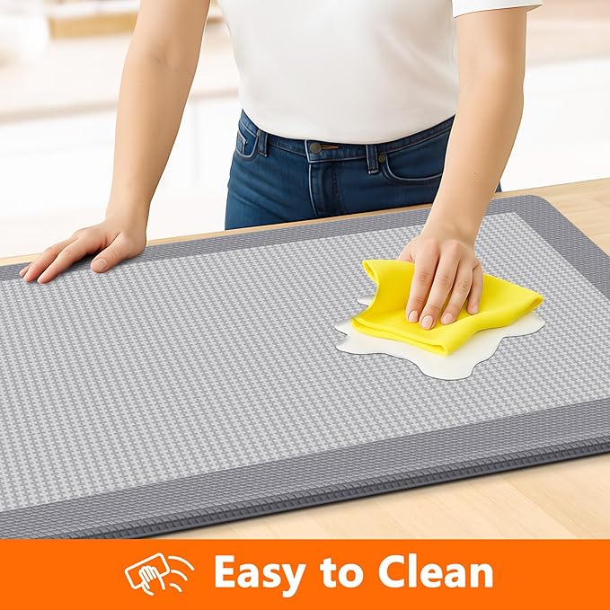 Kitchen Mats, 2PCS Kitchen Rugs for Floor, Cushioned Anti-Fatigue Mats for Kitchen Floor, Non-Slip Standing Desk Mat for Sink, Home, Laundry & Office, 17.3"x30"+17.3"x47" (Grey)