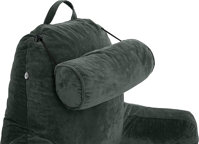 Husband Pillow XXL The Original for Adults - 30" Tall Backrest for Sitting Up in Bed - Firm Support Reading & Bed Rest Pillows for Adults, Neck Roll, Removable Cover - TV - Dark Green