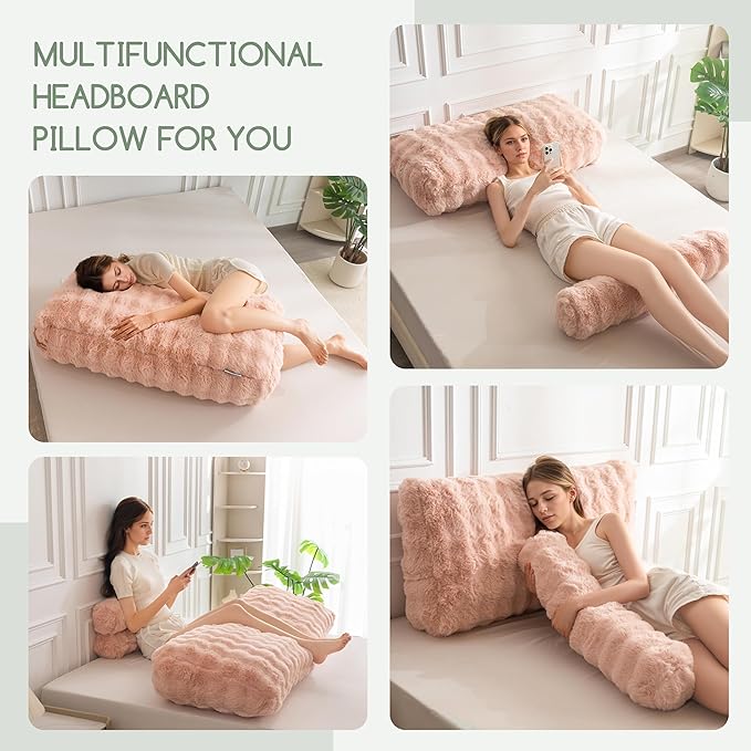 HIGOGOGO Headboard Pillow Twin,Ultra-Soft Wedge Pillow with a Cylindrical Neck Pillow,Memory Foam Filling,Back Support Pillows for Bed Sitting Up, Reading & Working, Removable Cover, 39.4"x19.7"