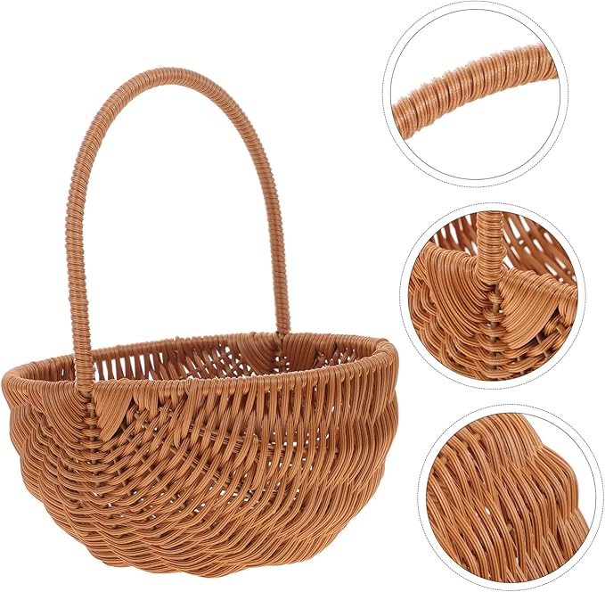 PRETYZOOM Rectangular Mini Easter Storage Basket with Handle Woven Decorative Basket for Eggs Candies and Items for Home Kindergarten Decoration