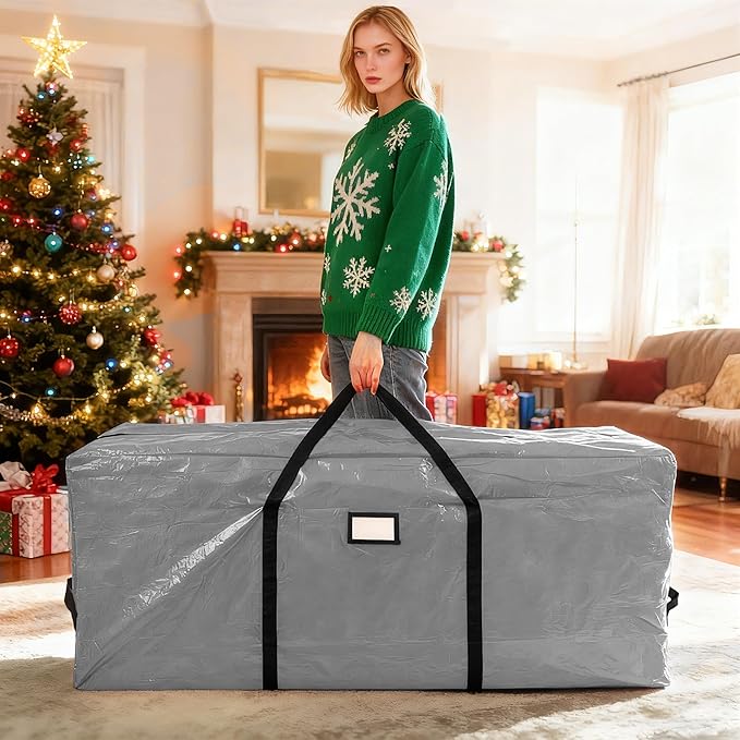 HABGP 9 ft Christmas Tree Storage Bag, Fits Artificial Xmas Holiday Tree, Durable Christmas Tree Storage Box Waterproof Material with Zippered Bag & Carry Handles, Protects from Dust, Moisture - Gray