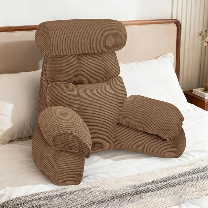 FXXUDVNIIN Back Pillow for Bed Sitting up – with 9.4" Armrest, for Reading, Gaming, Relaxing. Also Serves as tv Pillows for Sitting in Bed, Floor Pillow & Back Support for Adults.