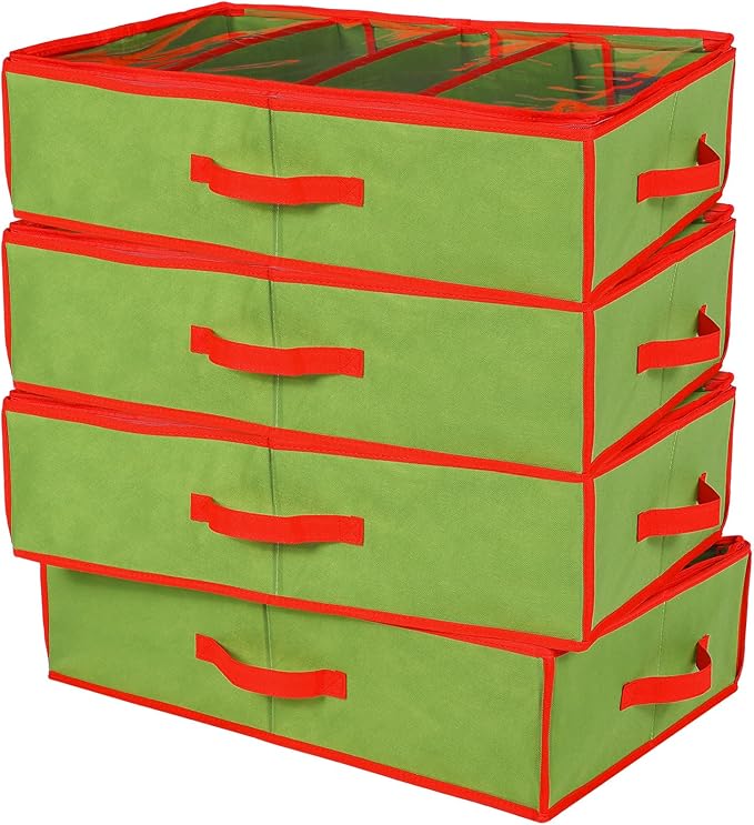 Preboun 4 Pack Clear Top Christmas Nutcracker Storage Box - Figurine Container Holds 4 Ornaments up to 16 Inches (Bright Green)