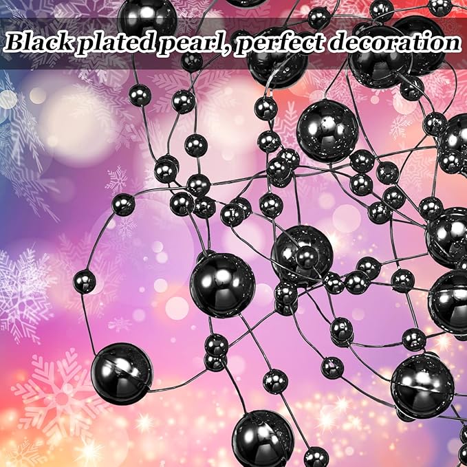 Tondiamo 24 Pcs Artificial Pearl String for Floating Candle Faux Pearls Beads String Garland Centerpiece Decoration for Vases Filler Wedding Spring Holiday Party Decor(Black)