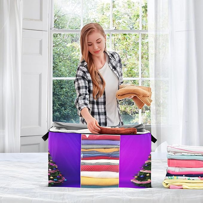 Burbuja 2 Pack Storage Bag Organizer with Handles for Clothes, Blankets, Bedding, Christmas Tree Foldable Storage Bag with Zipper & Clear Window, 95L