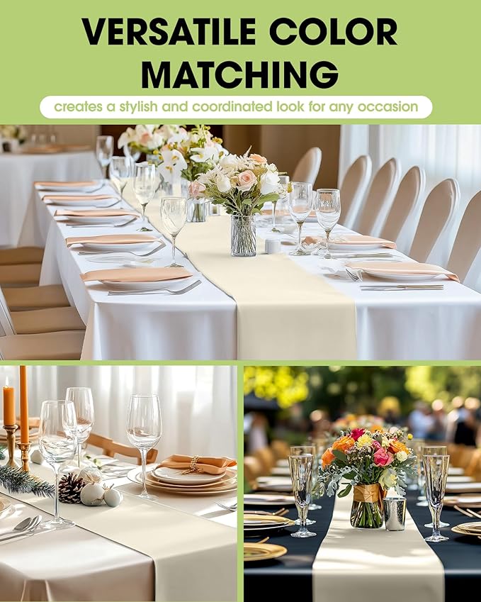 Pureegg Ivory Plastic Table Runners - 10 Pack, 14'' x 108'', Water Resistant & Disposable Cream Centerpiece Decorations for Table Cloth, Wedding, Birthday, Holiday, Baby Shower, Beige Home Decor