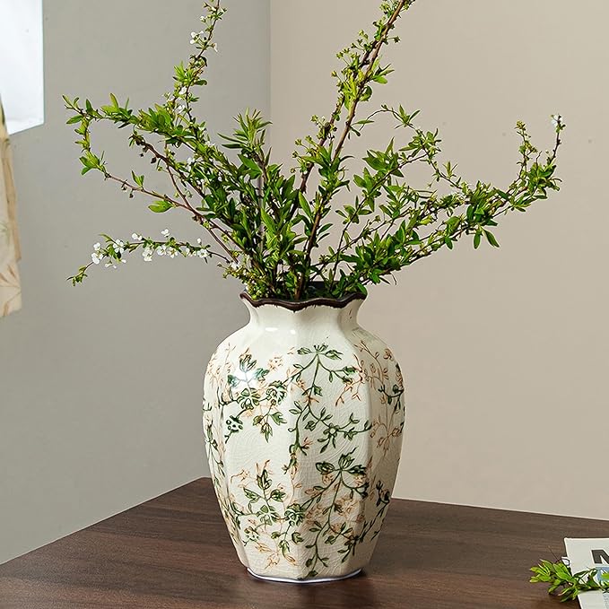 for Mom from Daughter or Son, Vintage Pastoral Octagonal Ceramic Vase 6.7”, Green Chinoiserie Floral Small Vase, Rustic Farmhouse Decor for Living Room, Kitchen, Bedroom