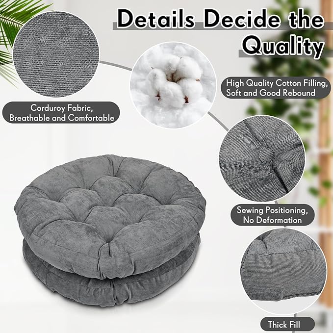 Jerify Floor Pillow Cushions Large Round Square Large Meditation Floor Pillow for Classroom Adult Meditation Picnic Party Seating Learning Daycare School(Round,Dark Grey,4 Pcs)