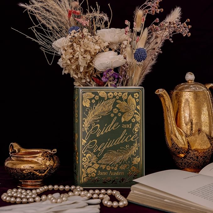 Steel Mill & Co Original Large Book-Shaped Decorative Vase, Ceramic Vases for Home Decor, Cute Bookshelf Decor, Unique Vase for Book Lovers (Pride and Prejudice - Collector's Edition)