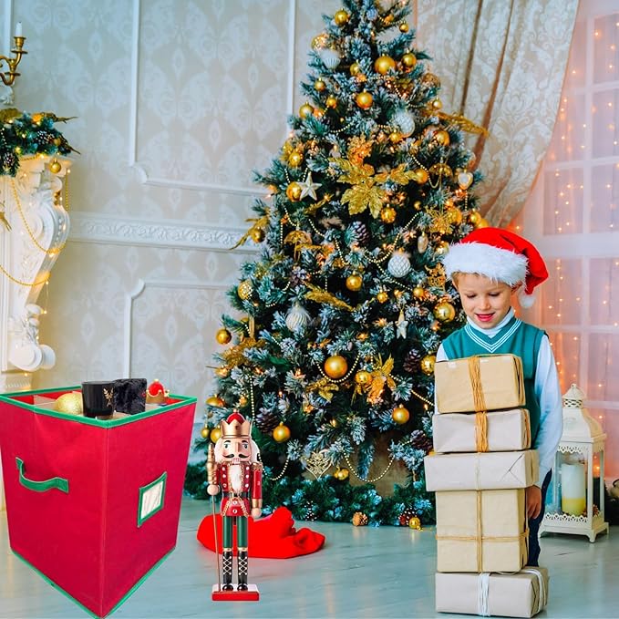 Large Christmas Nutcracker Storage Container with Adjustable Dividers，16.5in Tall Xmas Ornament Storage Box Can Hold 9 Nutcracker & Figurine for Holiday Decor Storage