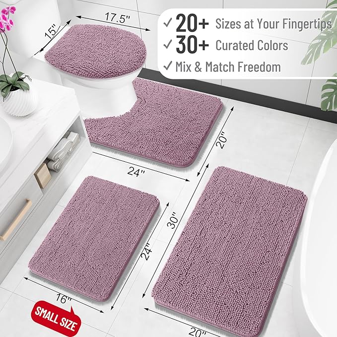 OLANLY Bathroom Rugs 34x21, Extra Soft Absorbent Chenille Bath Rugs, Rubber Backing Quick Dry, Machine Washable Bath Mats for Bathroom Floor, Tub and Shower, Home Decor Accessories, Deep Plum
