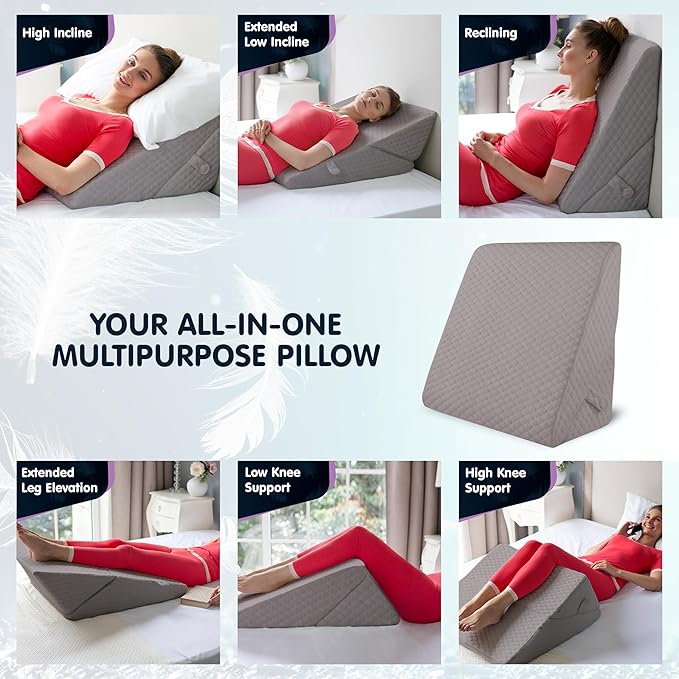 Wedge Pillow for Sleep Apnea, 12 Inch Adjustable Height Bed Wedge Pillow for Headboard, Gerd, Acid Reflux Relief, Snoring, and Post Surgery Recovery. Bed Pillow for Sitting Up in Bed
