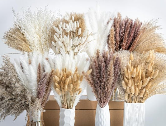 650PCS Natural Dried Pampas Grass Boho Home Decor Bouquet Phragmites Dried Flowers Bouquet for Wedding Floral Arrangements Home Decorations (650PCS)
