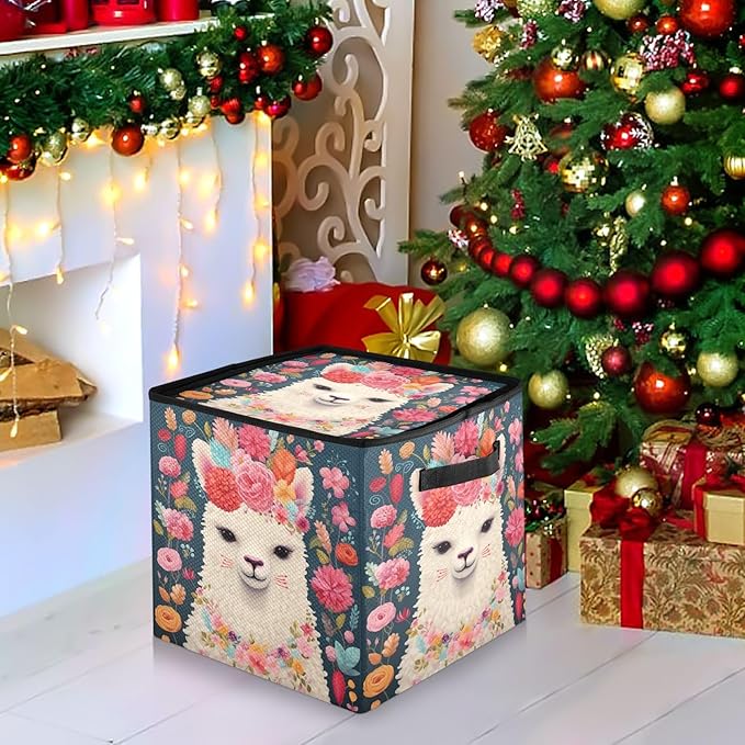 Kigai Alpaca Christmas Ornament Storage Box with Zipper & Adjustable Dividers Holiday Ornament Organizer Xmas Storage Container, 64 Balls