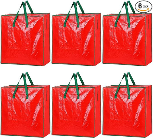 6PCS Christmas Wreath Storage Container, 25" Red Wreath Storage Bags Garland Container Clear Storage Bags with Handles Zippers Christmas Wreath Boxes for Xmas Seasonal Holiday Wreath Garland