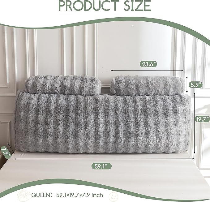 HIGOGOGO Headboard Pillow Queen,Ultra-Soft Wedge Pillow with 2 Cylindrical Neck Pillows,Memory Foam Filling,Back Support Pillows for Bed Sitting Up, Reading & Working, Removable Cover, 59.1"x19.7"