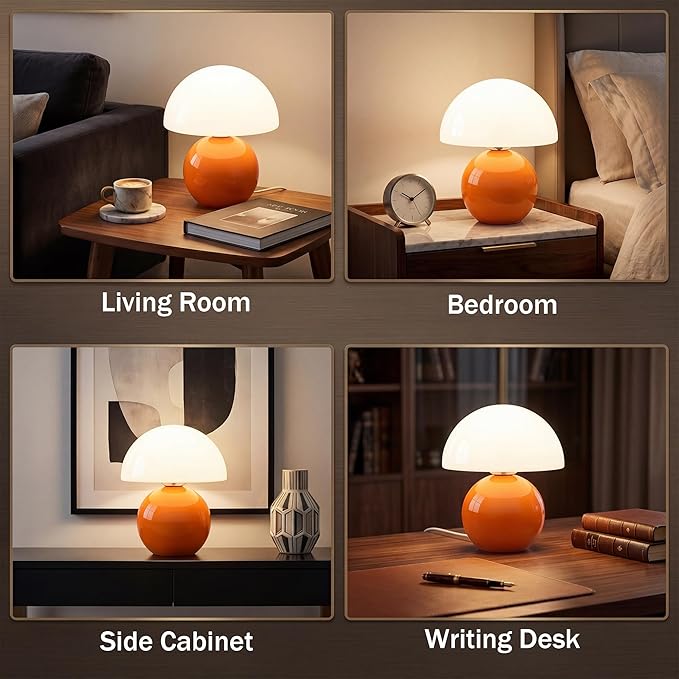 Dawnwake Mushroom Lamp Table Lamp for Bedroom,Desk Bedside Small Lamps for Living Room Night Stands, Cute Mini Modern Mid Century Desk Lamps,Unique Aesthetic Home Living Room Decor(Orange)