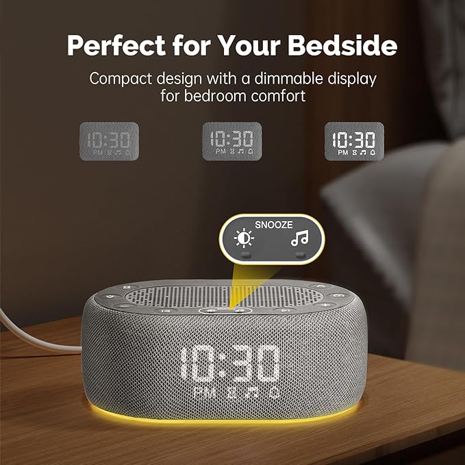 1Mii White Noise Sound Machine with Alarm Clock, Sound Machine for Sleep for Adults Baby, 30 Soothing Sounds, Smart App Controlled, Dimmable 7-Color Night Light, Sleeping Timer, 30 Volume Levels