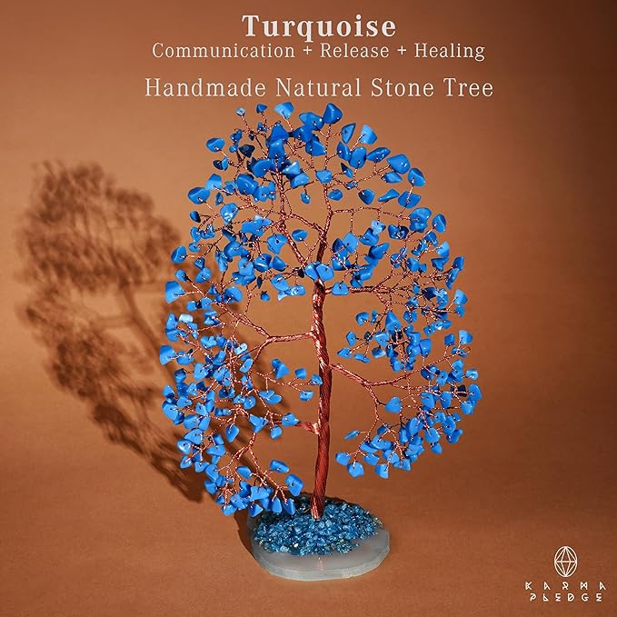 Crystal Tree of Life Birthday Gifts for Women, Men, Frineds, Handmade Turquoise Chakra Healing Tree for Home, Room, Office Decor, Bring Money, Positivity, Reiki, Good Luck, Gifts for Mom & Dad