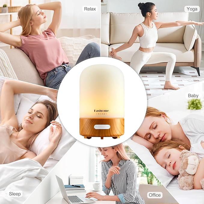 Essential Oil Diffuser for Home, Ultrasonic Cool Mist Air Aromatherapy Humidifier, Mini Scent Air Machine Portable Diffuser with Changing Lights & Auto Shut-Off for Home Bedroom Office Yoga(<25dB)