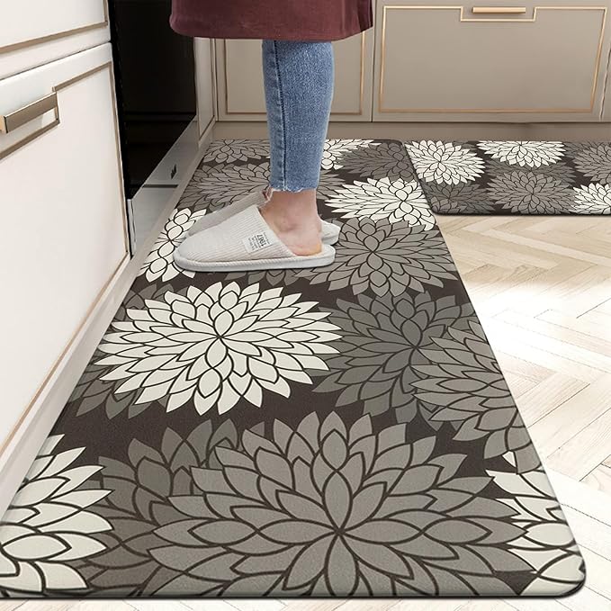 HEBE Anti Fatigue Kitchen Rugs Sets of 2, Non Slip Kitchen Mats for Floor, Waterproof Cushioned Comfort Standing Carpet for Kitchen Sink, Home Office, Laundry Room
