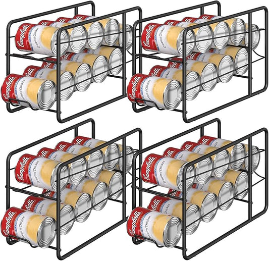 MOOACE 4 Pack Can Dispenser Rack, Stackable Soda Can Organizer Holder for Canned Food Storage Kitchen Cabinet Pantry Countertop, Black