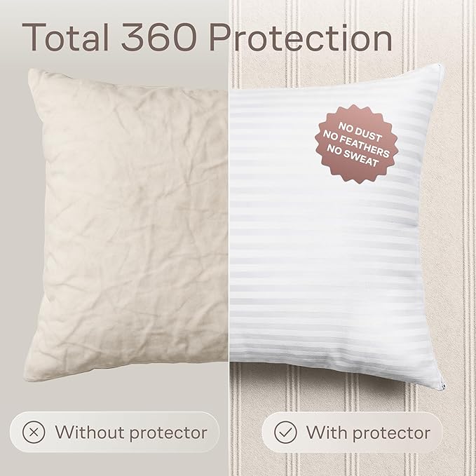 Ultra Soft Pillow Protectors with Zipper Standard Size - Set of 8 Breathable Pillow Covers - 100% Protection Against Stains, Dust & Dirt - Machine Washable (Dark White)