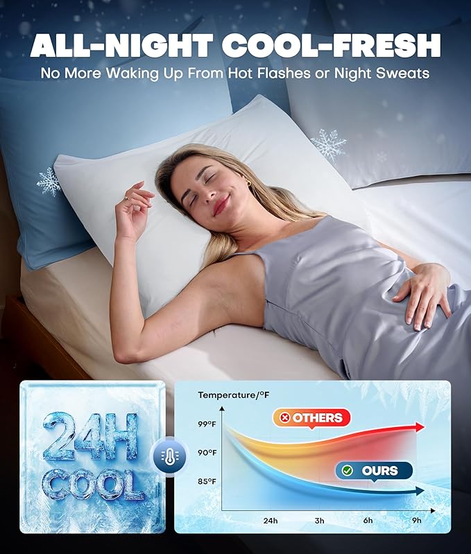 Ultra-Chill Cooling Pillowcase Set of 2 for Hot Sleepers, Softer Than Silk Pillow Cases for Protecting Hair & Skin, Breathable Bed Pillow Covers w/Zipper, Gifts for Women Men (White, King)