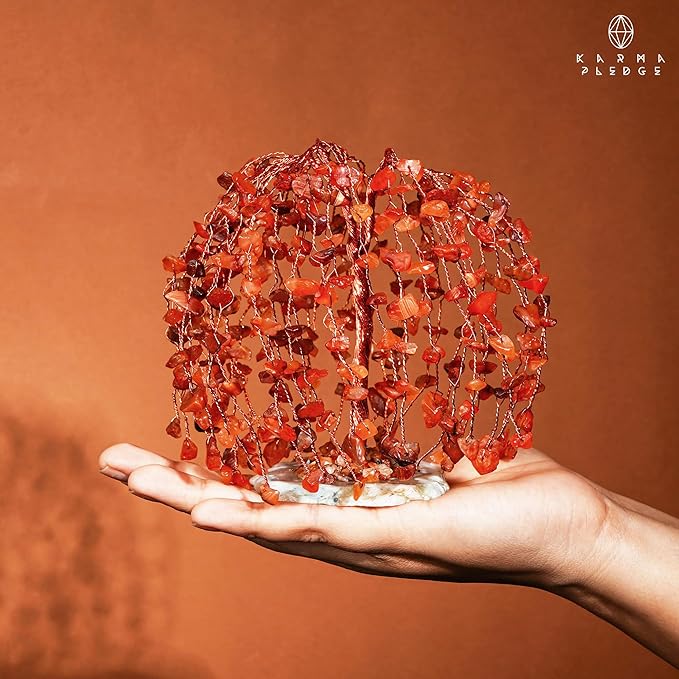 Chakra Tree of Life Birthday Gifts for Women, Home and Office Decor, Handmade Carnelian Crystal Tree for Money, Positivity, Reiki Healing, Spiritual Good Luck Gifts for Mom & Dad