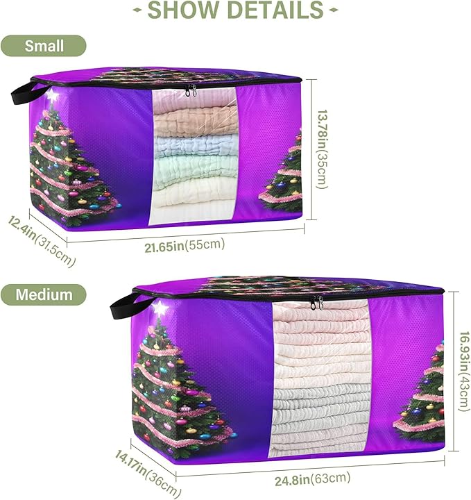 Burbuja 2 Pack Storage Bag Organizer with Handles for Clothes, Blankets, Bedding, Christmas Tree Foldable Storage Bag with Zipper & Clear Window, 95L