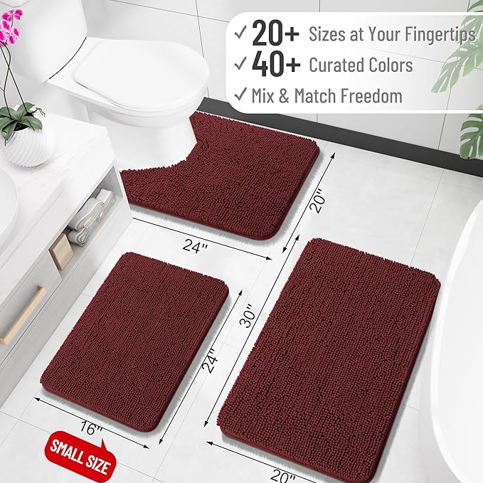 OLANLY Bathroom Runner Rugs 47x24, Soft Absorbent Chenille Bath Rugs, Rubber Backing Quick Dry, Machine Washable Long Bath Mats for Bathroom, Tub and Shower, Home Decor Accessories, Andorra Red-Brown