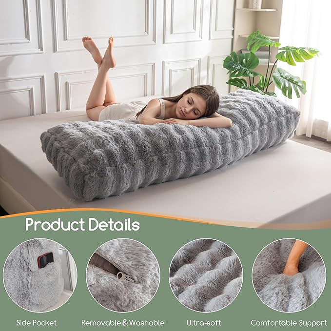 HIGOGOGO Headboard Pillow Queen,Ultra-Soft Wedge Pillow with 2 Cylindrical Neck Pillows,Memory Foam Filling,Back Support Pillows for Bed Sitting Up, Reading & Working, Removable Cover, 59.1"x19.7"