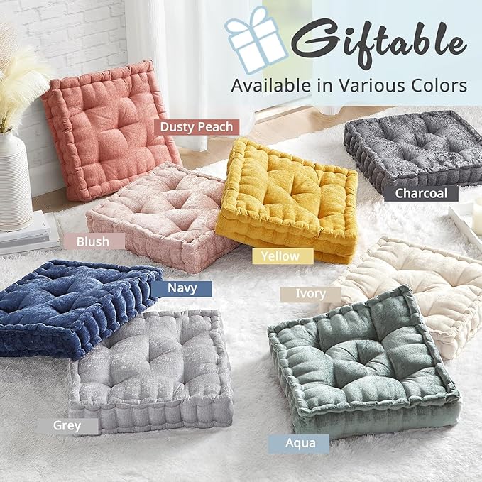Intelligent Design Azza Floor Pillow, Large Cushions Sitting for Adults, Floor Pillow for Meditation or Yoga, Lustrous Chenille Tufted with Scalloped Edges for Bench/Chair Cushion, 20"x20"x5" Grey