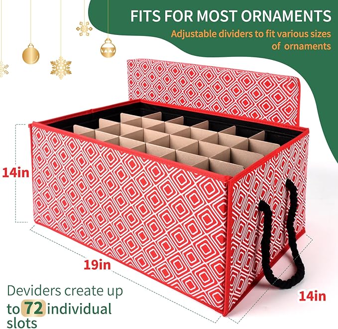 Christmas Ornament Storage Box,Christmas Ornament Organizer Storage Box with Dividers,Stackable 3 Drawer Organizers,Holds 3 Inch 72 Ornaments,Ornament Organizer,Christmas Ball Storage Container
