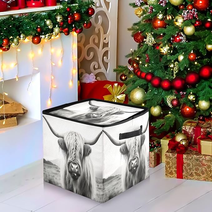 Kigai Highland Cow Christmas Ornament Storage Box with Zipper & Adjustable Dividers Holiday Ornament Organizer Xmas Storage Container, 64 Balls