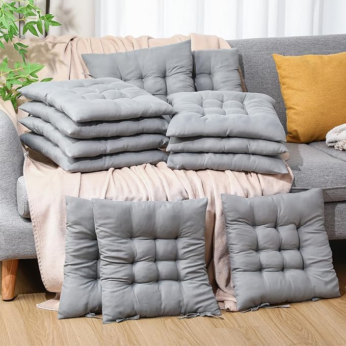 Geetery 12 Pcs Floor Pillows Bulk Seating Cushions for Floor Chair 15.7'' Large Meditation Cushion for Yoga Living Room Tatami Bedroom Balcony Office (Grey,Square)