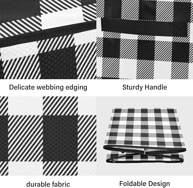 Christmas Ornament Storage Basket Box Buffalo Plaid Black White Winter Holiday Storage Container Cube with Adjustable Dividers for 64 Holiday Ornaments or Decorations Keeps Clean and Dry