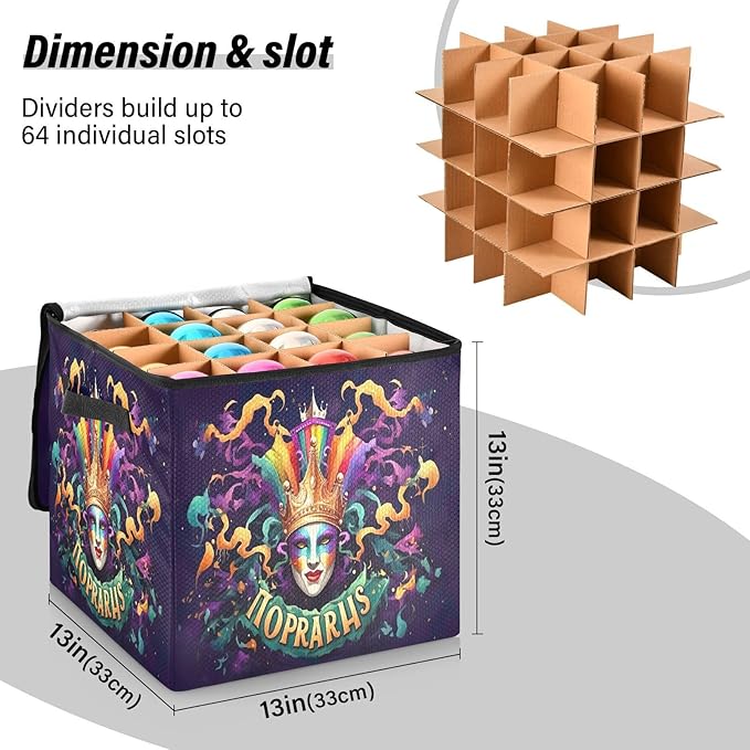 Kigai Carnival Mask Christmas Ornament Storage Box with Zipper & Adjustable Dividers Holiday Ornament Organizer Xmas Storage Container, 64 Balls