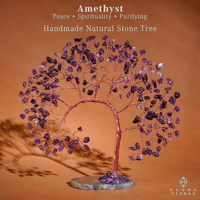 Amethyst Crystal Tree of Life for Home, Office, Room, Wall Decor to Bring Money & Good Luck, Handmade Reiki Healing Chakra Tree, Unique Birthday Gifts for Women, Men, Mom & Dad