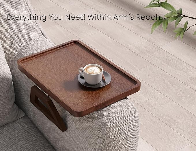 2 Pack Couch Arm Tray,Bamboo Folding Sofa Tray,Sofa Armrest Tray Clip-On Couch Desk for Drinks,Snacks,Phone,Remote Control（Brown）