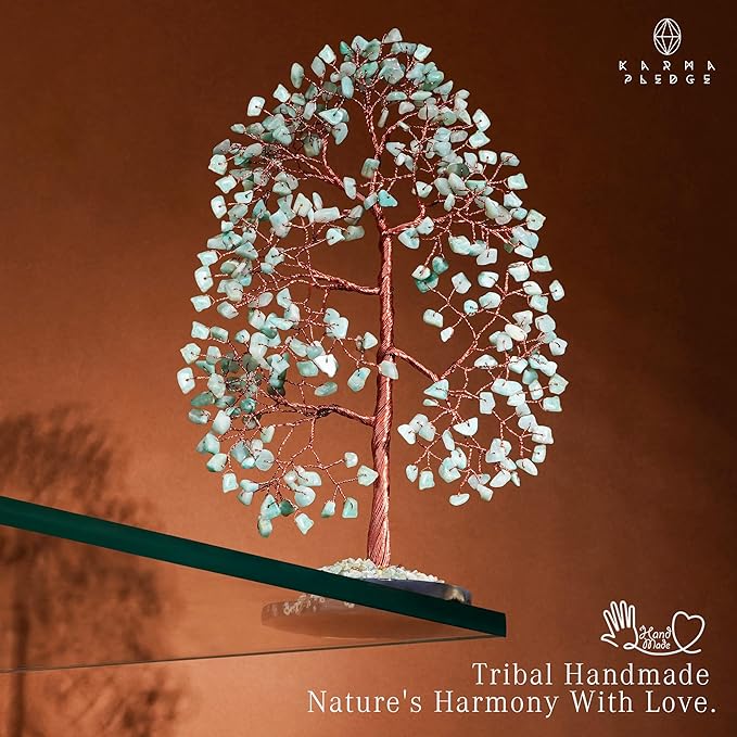 Crystal Tree of Life Birthday Gifts for Women, Men, Frineds, Handmade Amazonite Chakra Tree for Home, Room, Office Decor, Bring Money, Positivity, Reiki Healing, Good Luck, Gifts for Mom & Dad