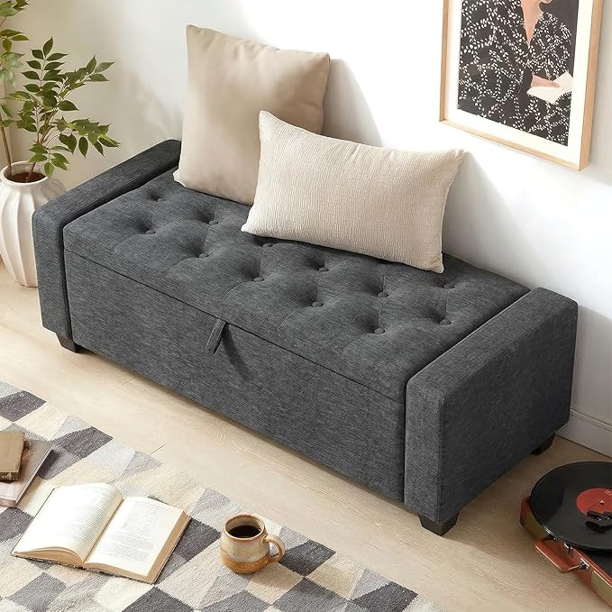 Storage Ottoman Bench, 50" End of Bed Bench with Legs,Storage Chest with Safety Hinge, Modern Entryway Benchs for Living Room, Bedroom, Entryway, Darkgray